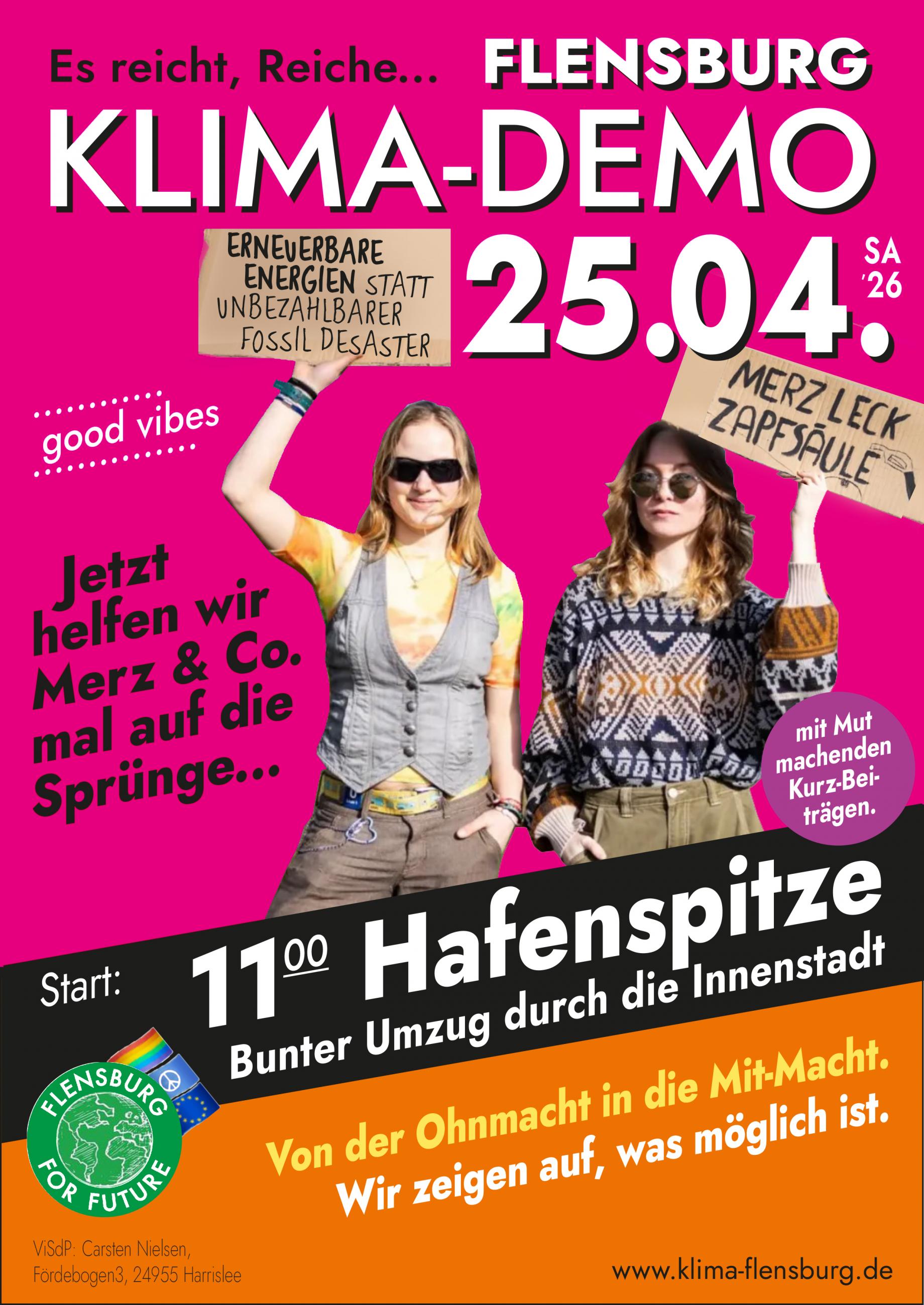 Plakt zur Klima-Demo am 25.04.2026 um 11 Uhr in Flensburg an der Hafenspitze